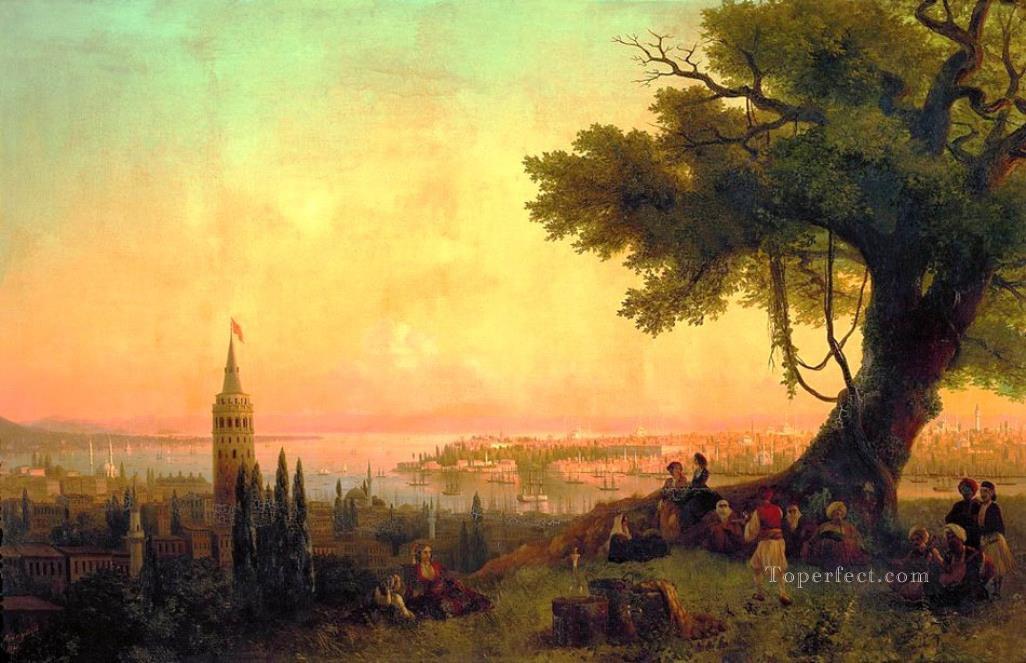 イワン・アイヴァゾフスキーによる夕方の光の山からのコンスタンティノープルの眺め油絵